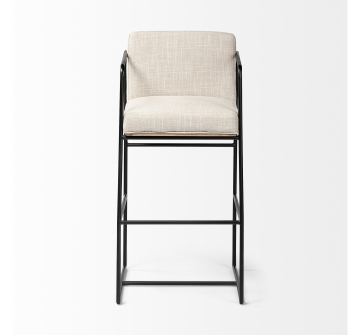 Mercana Stamford 40" Total Height Light Beige Upholstered Seat With Wood Back, Metal Frame Bar Stool Front