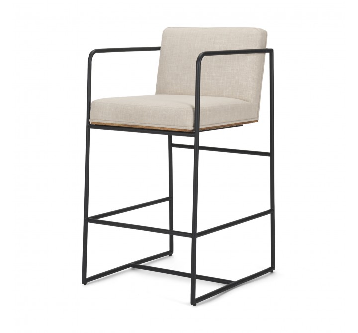 Mercana Stamford 36.5" Light Beige Upholstered Seat With Wood Back Metal Frame Counter Stool
