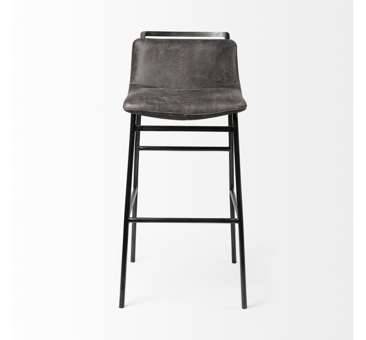 Mercana Kavalan 37.5" Total Height Ebony Leather Seat Black Metal Frame Bar Stool Front
