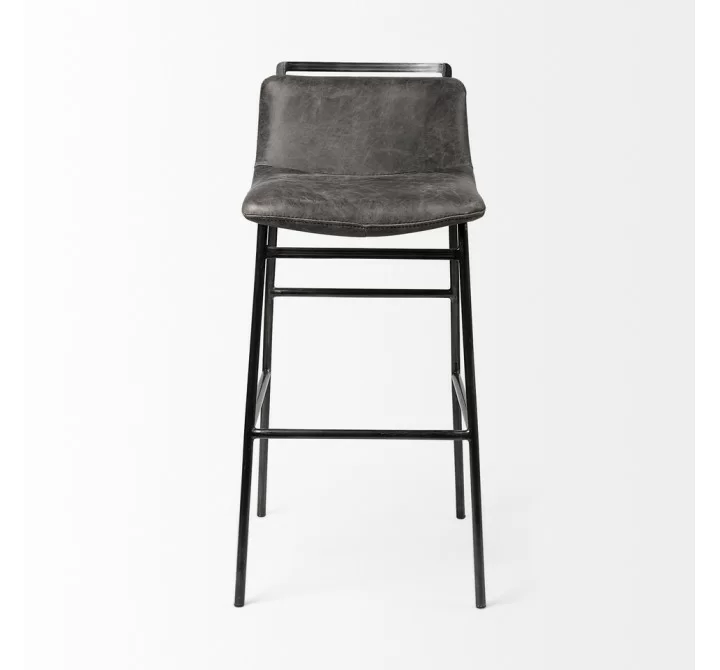 Mercana Kavalan 37.5" Total Height Ebony Leather Seat Black Metal Frame Bar Stool Front