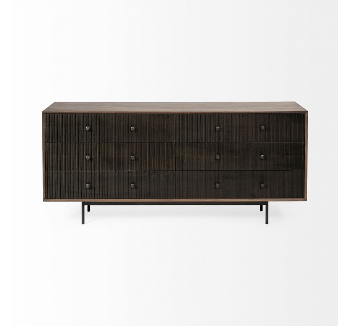 Mercana Grace 70Wx18.5Lx31.25H Two-Tone Brown Solid Wood 6 Drawer Sideboard Fornt