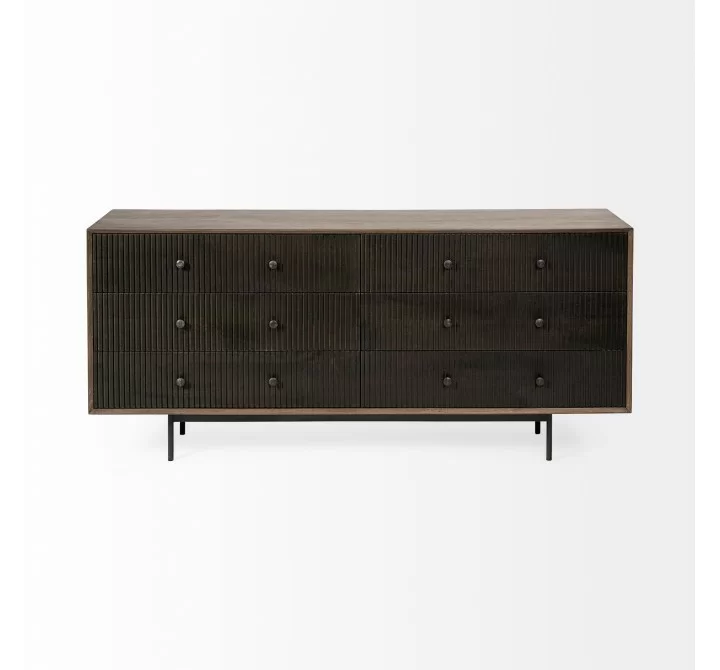 Mercana Grace 70Wx18.5Lx31.25H Two-Tone Brown Solid Wood 6 Drawer Sideboard Fornt