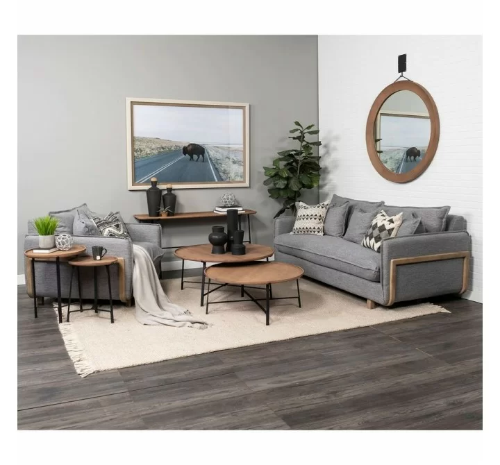 Mercana Helios (Set of 2) Brown Solid Wood Top Black Metal Base Nesting Coffee Tables