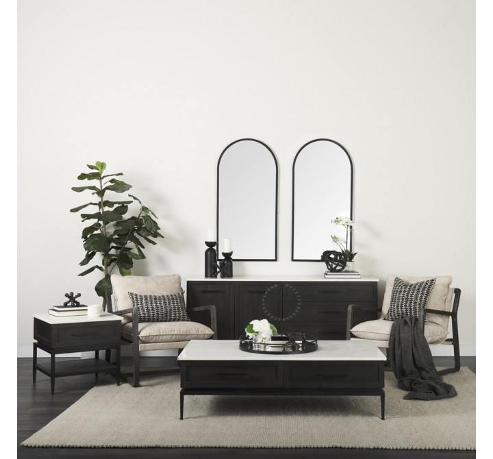 Mercana Divina Black-Brown Wood w/ White Marble Top and Black Metal Base Sideboard 1