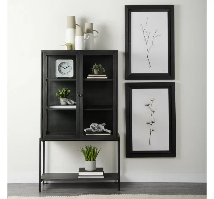 Mercana Arelius 36L x 18W x 63H Black  Wood W/ Black Metal Base Display Cabinet 7