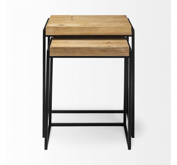 Mercana Karissa (Set of 2) 19.3L x 13W x 24.8H Light Brown Wood Top With Black Metal Base Nesting Accent Tables
