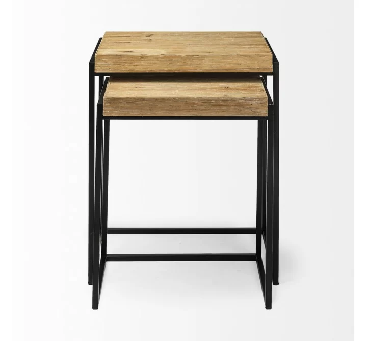 Mercana Karissa (Set of 2) 19.3L x 13W x 24.8H Light Brown Wood Top With Black Metal Base Nesting Accent Tables
