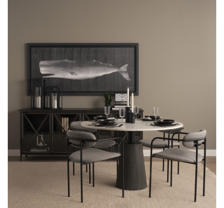 Mercana Parker Gray Fabric Seat Black Metal Dining Chair