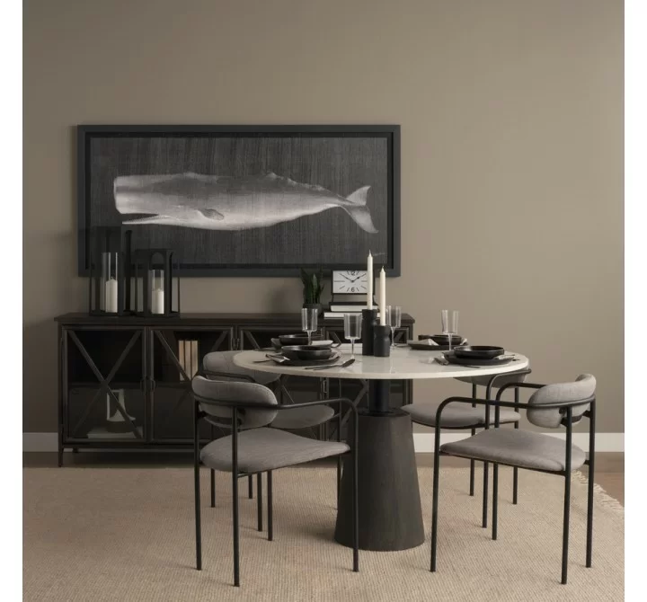 Mercana Parker Gray Fabric Seat Black Metal Dining Chair