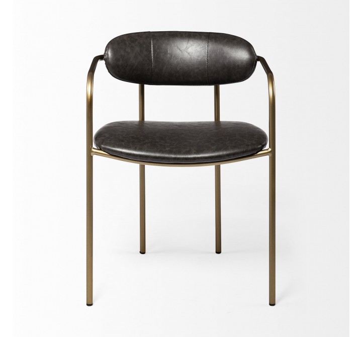 Mercana Parker Brown Faux Leather Seat Gold Metal Dining Chair Front