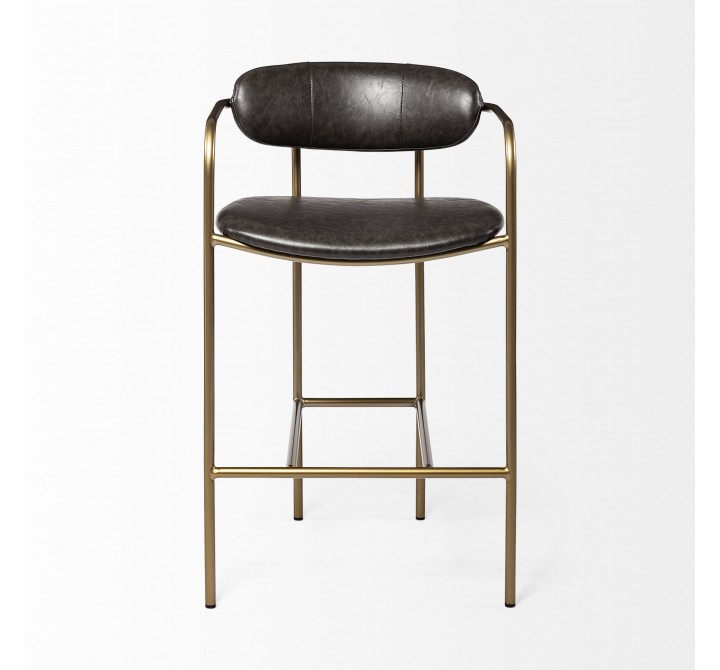 Mercana Parker Brown Faux Leather Seat Gold Metal Counter Stool Front