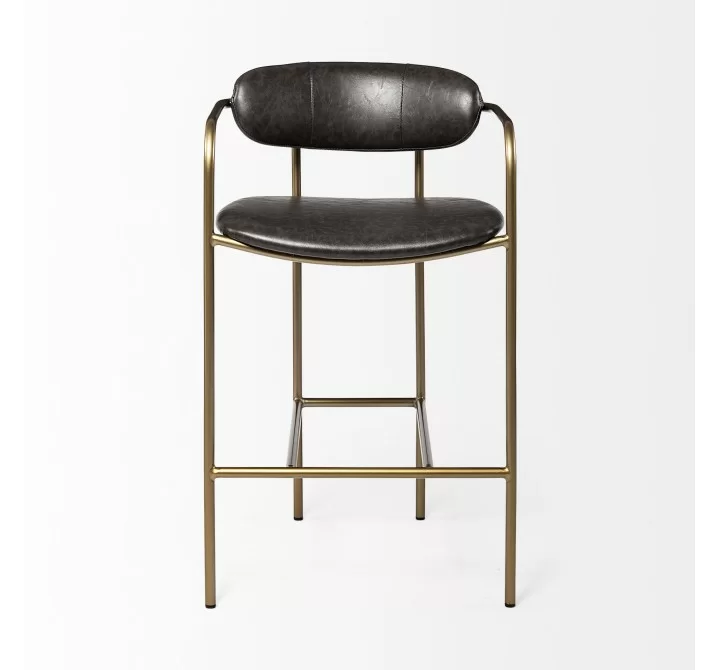 Mercana Parker Brown Faux Leather Seat Gold Metal Counter Stool Front