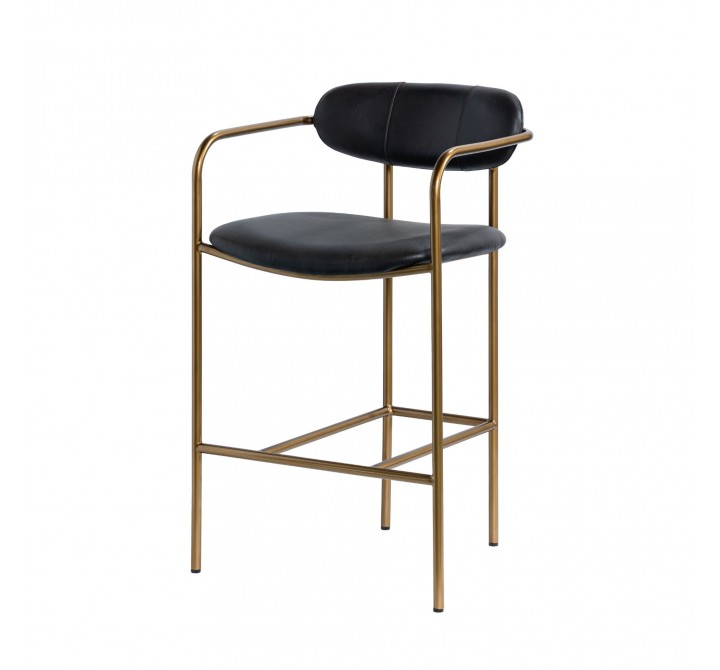 Mercana Parker Black Leather Seat Gold Metal Counter Stool