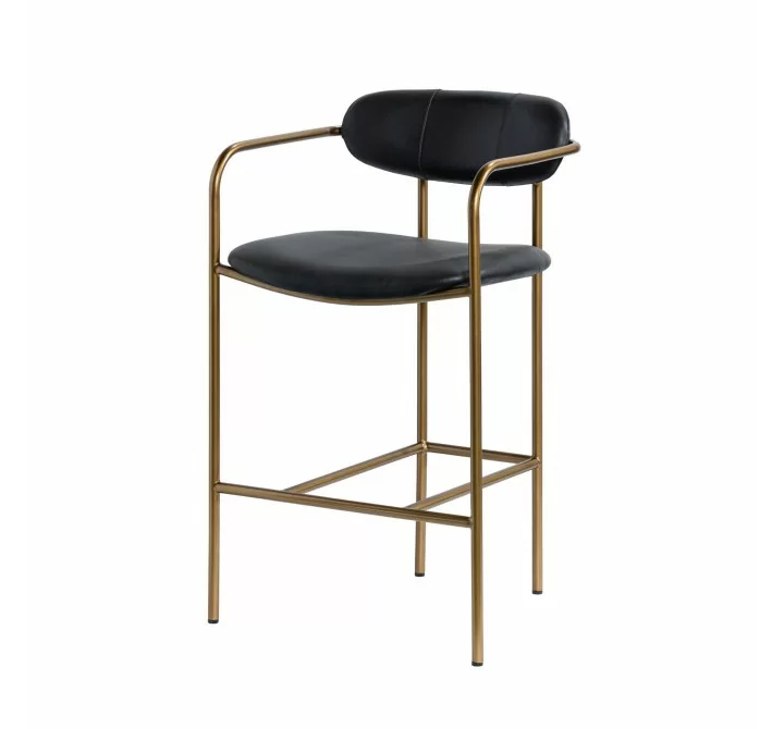 Mercana Parker Black Leather Seat Gold Metal Counter Stool