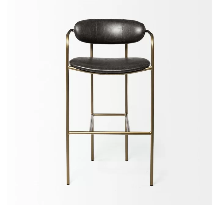 Mercana Parker Brown Faux Leather Seat Gold Metal Bar Stool Front