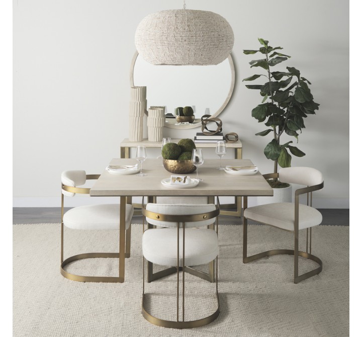 Mercana Hollyfield II Cream Fabric Seat W/ Gold Iron Frame Dining Chair Set