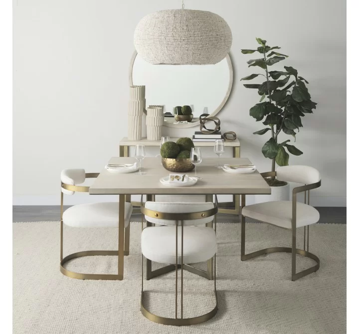 Mercana Hollyfield II Cream Fabric Seat W/ Gold Iron Frame Dining Chair Set