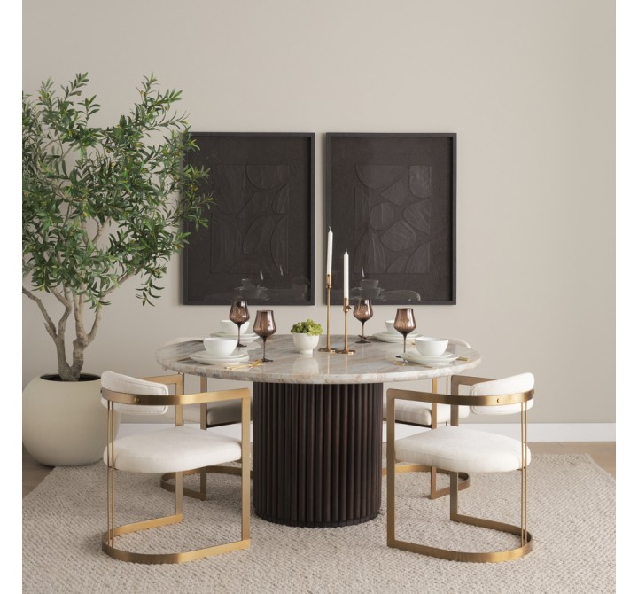 Mercana Hollyfield II Cream Fabric Seat W/ Gold Iron Frame Dining Chair