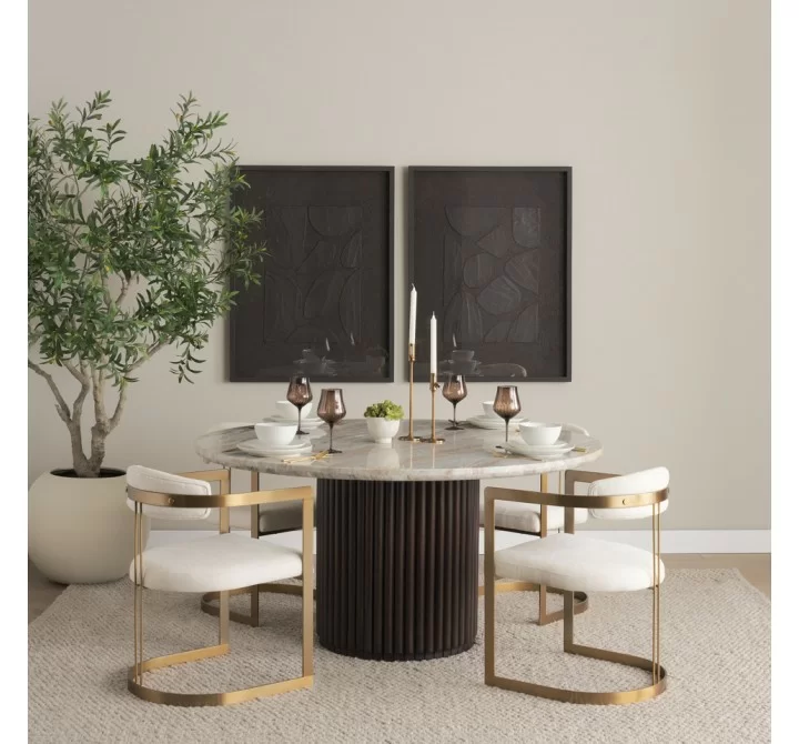 Mercana Hollyfield II Cream Fabric Seat W/ Gold Iron Frame Dining Chair
