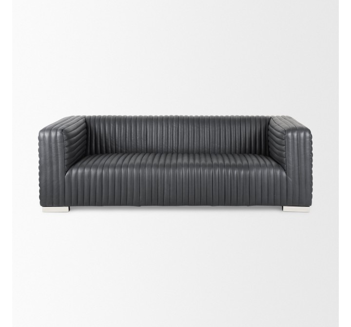 Mercana Ricciardo Black Leather Wrapped Three Seater Sofa Front