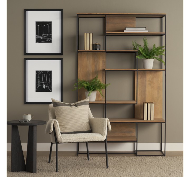 Mercana Morris 47.0L x 15.0W x 75.0H Light Brown Wood With Black Metal Frame 6-Tier Shelving Unit 4