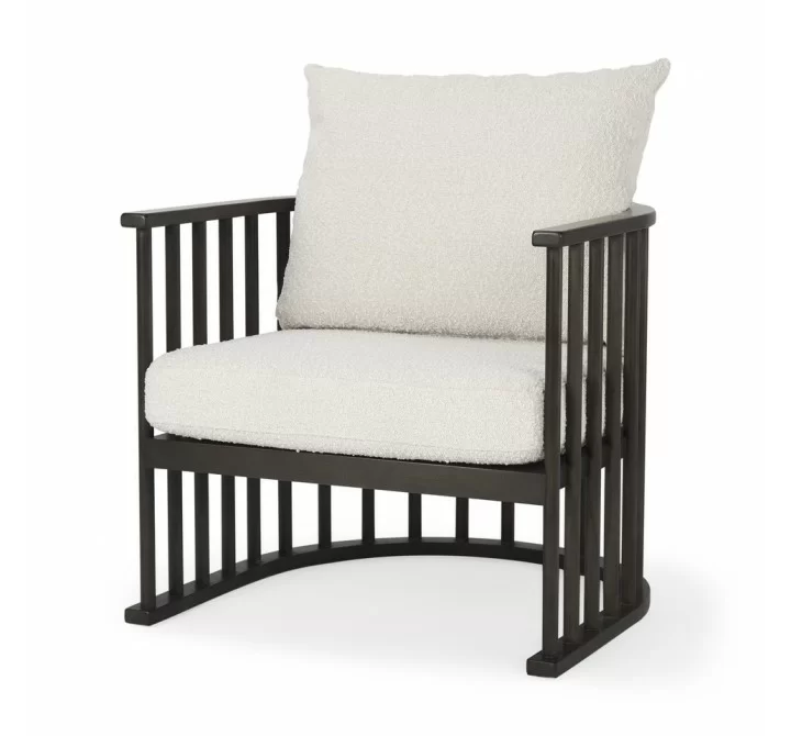 Mercana Kopari 30.1L x 30.5W x 37.2H White Boucle Fabric With Dark Brown Wood Accent Chair