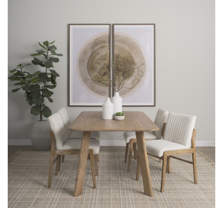 Mercana Tahoe Cream Boucle Upholstered And Light Brown Wood Armless Dining Chair