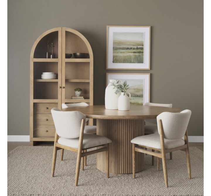 Mercana Terra 60L x 60W x 30H Light Brown Wood Round Fluted Dining Table