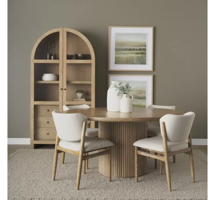 Mercana Terra 60L x 60W x 30H Light Brown Wood Round Fluted Dining Table