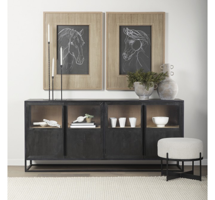 Mercana Sloan 80.0L x 17.0W x 36.0H Black Wood With Black Metal Frame Sideboard 1