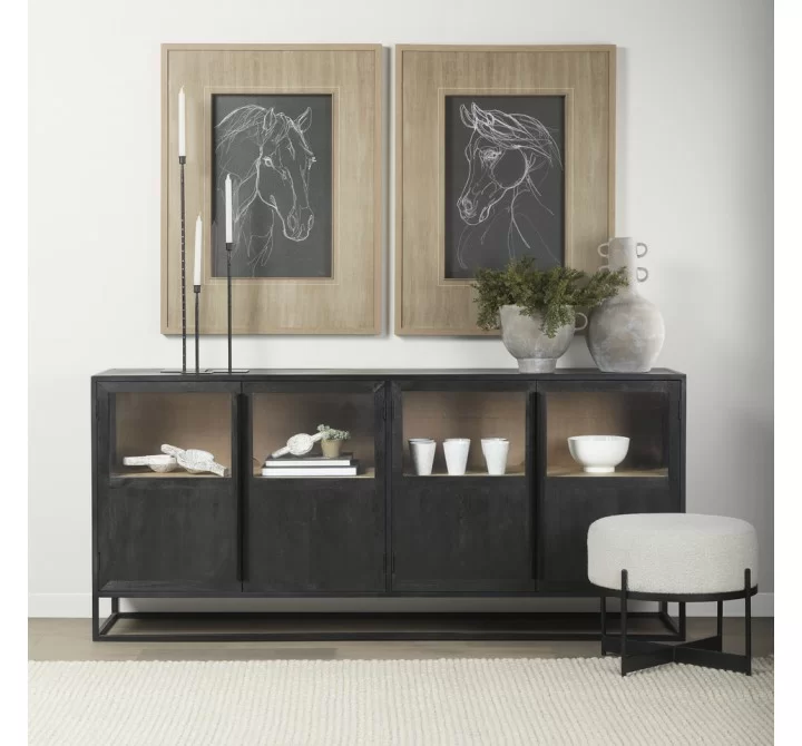 Mercana Sloan 80.0L x 17.0W x 36.0H Black Wood With Black Metal Frame Sideboard 1