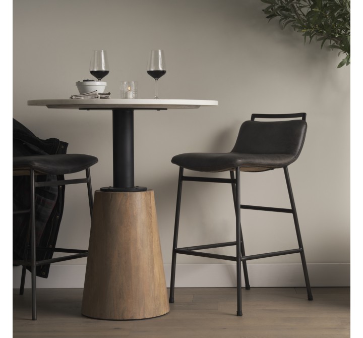 Mercana Maxwell 32" Round White-Black Wood With Black Metal Pedestal Bistro Table  3