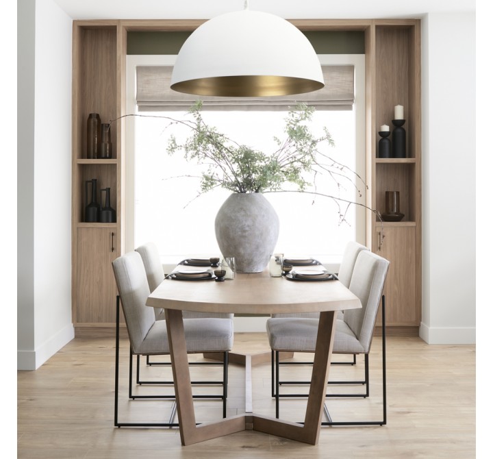Mercana Stamford Beige Upholstered Seat With Wood Back, Black Metal Frame Dining Chair