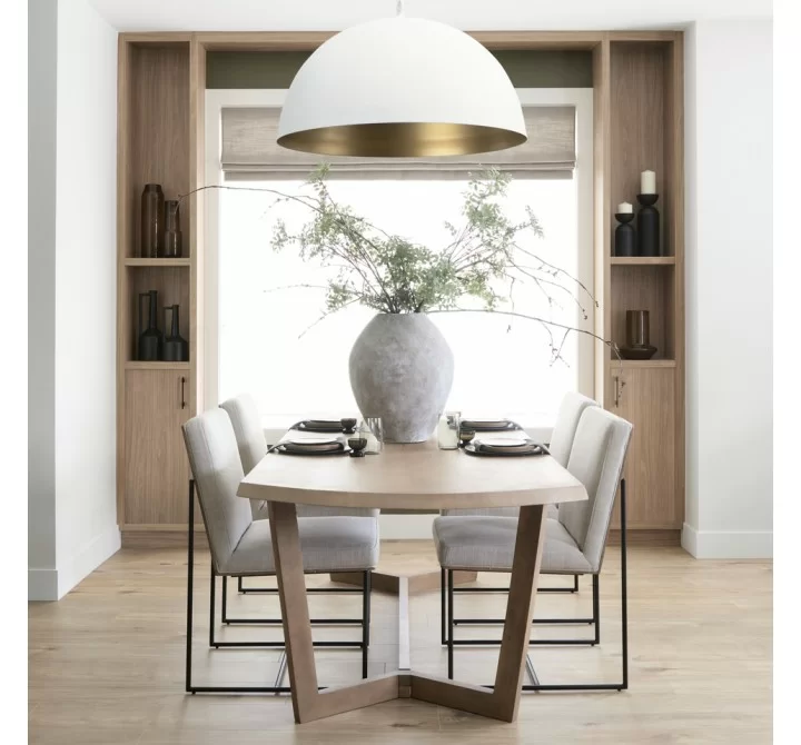 Mercana Stamford Beige Upholstered Seat With Wood Back, Black Metal Frame Dining Chair