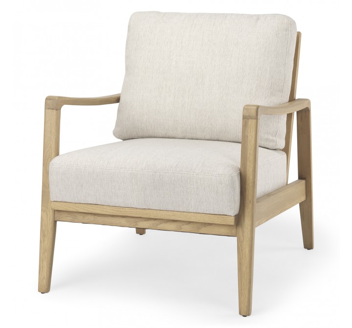 Mercana Raeleigh 28.0L x 34.1W x 34.4H Cream Fabric W/Light Brown Wood Accent Chair Front