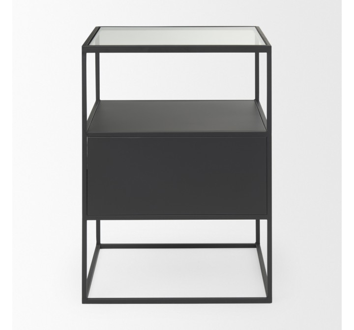 Mercana Samson 15.7L x 15.7W x 21.3H Side Table Matte Black Metal and Glass 2