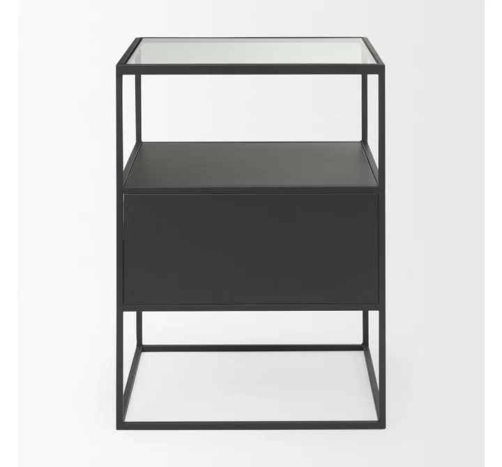 Mercana Samson 15.7L x 15.7W x 21.3H Side Table Matte Black Metal and Glass 2