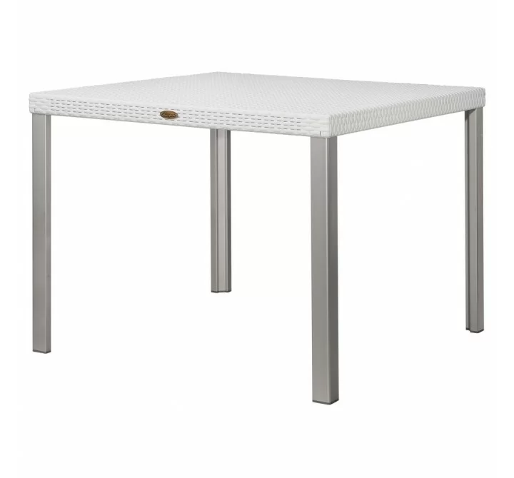 Oslo White Rattan Dinning Table With Aluminum Tube - Angled