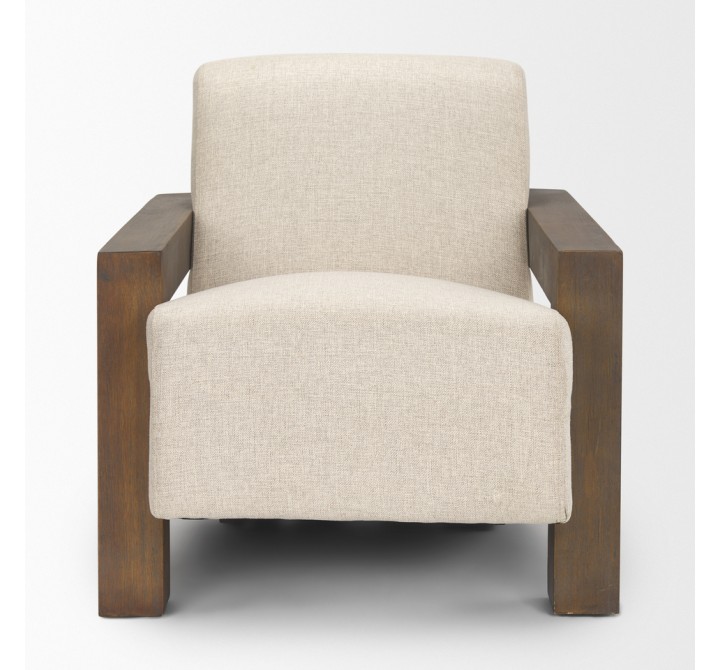 Mercana Sovereign Oatmeal Fabric Upholstered With Solid Wood Frame Accent Chair Front