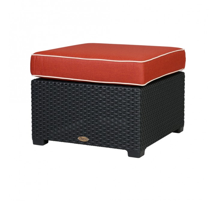 Magnolia Black Rattan Ottoman With Red Cushion