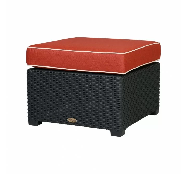 Magnolia Black Rattan Ottoman With Red Cushion