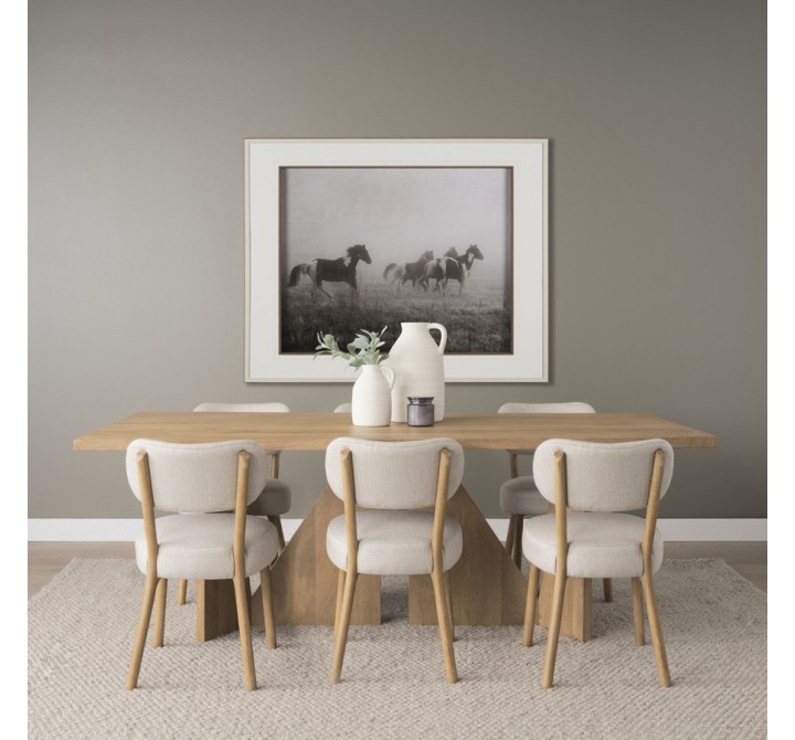 Mercana Owen Dining Chair With Medium Brown Wood and Beige Fabric