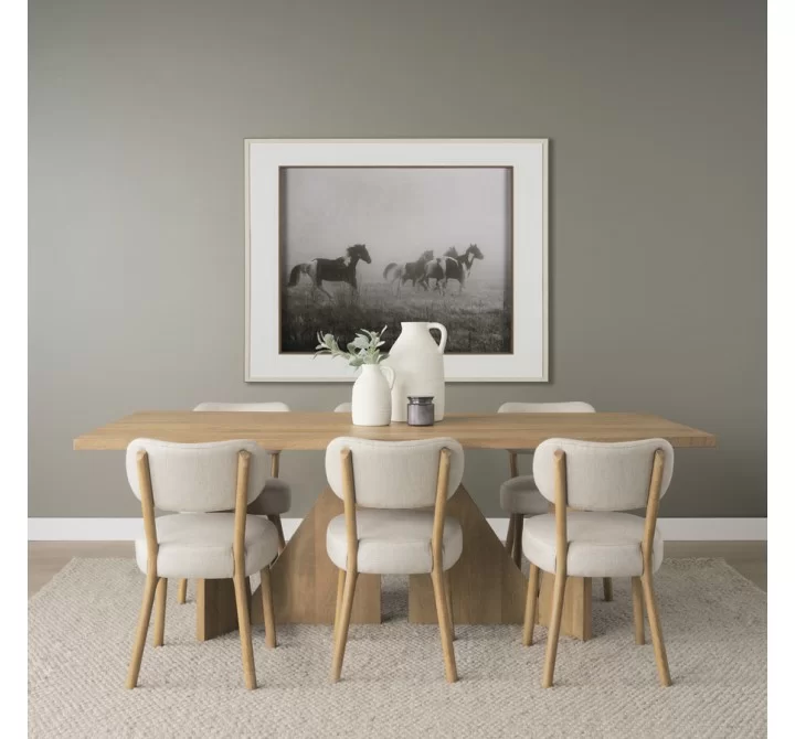 Mercana Owen Dining Chair With Medium Brown Wood and Beige Fabric
