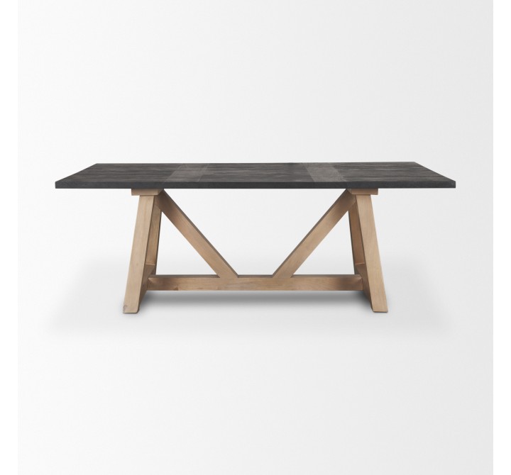 Mercana Rialto Rectangular Two-Tone Black and Brown Solid Wood Dining Table Front