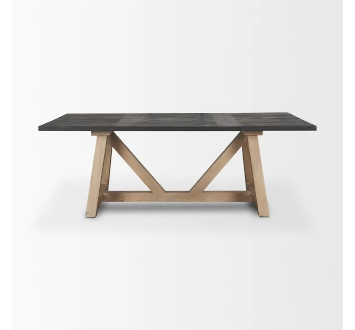 Mercana Rialto Rectangular Two-Tone Black and Brown Solid Wood Dining Table Front