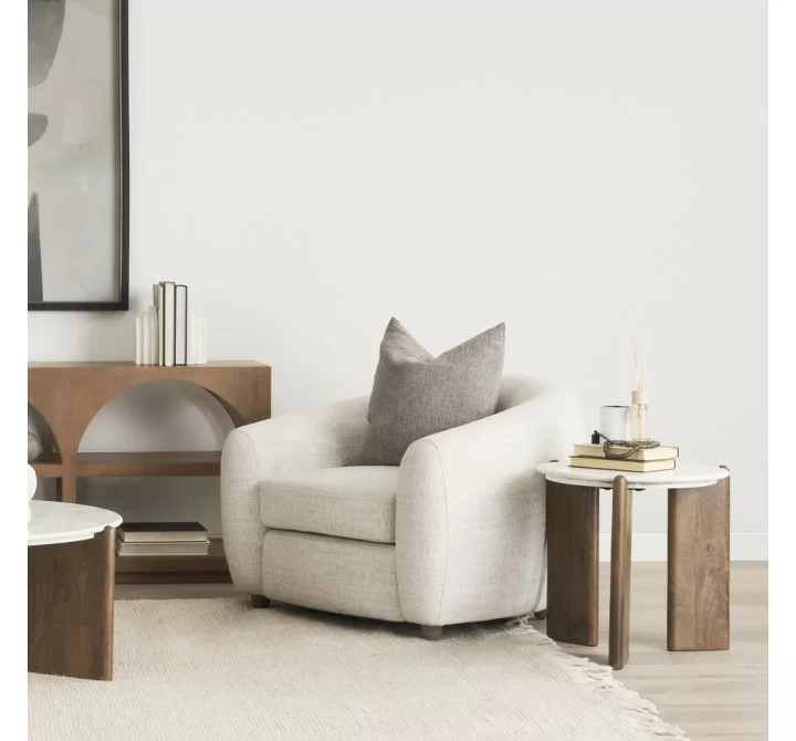 Mercana Rumer Dark Brown Wood With White Marble Side Table