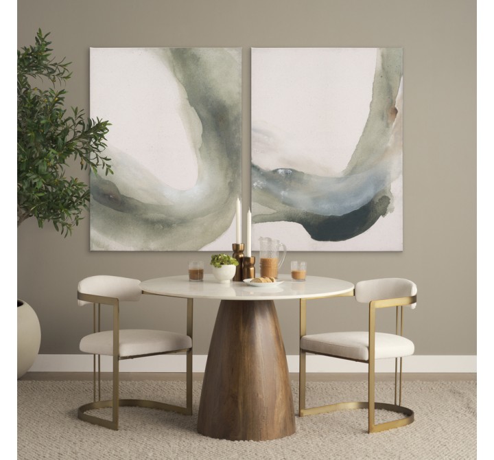 Mercana Allyson 42" Round Brown Wood Pedestal w/ White Marble Top Dining Table