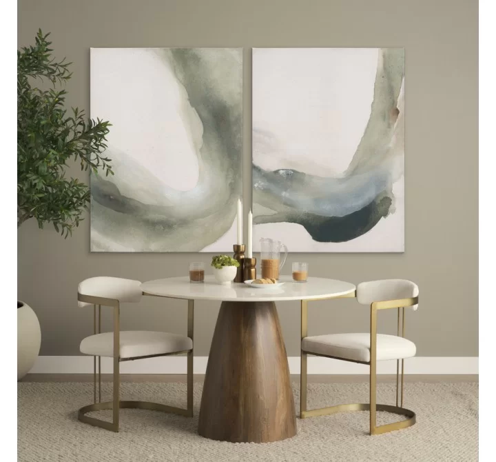 Mercana Allyson 42" Round Brown Wood Pedestal w/ White Marble Top Dining Table