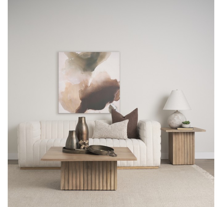Mercana June Light Brown Wood With Fluting Square Side Table