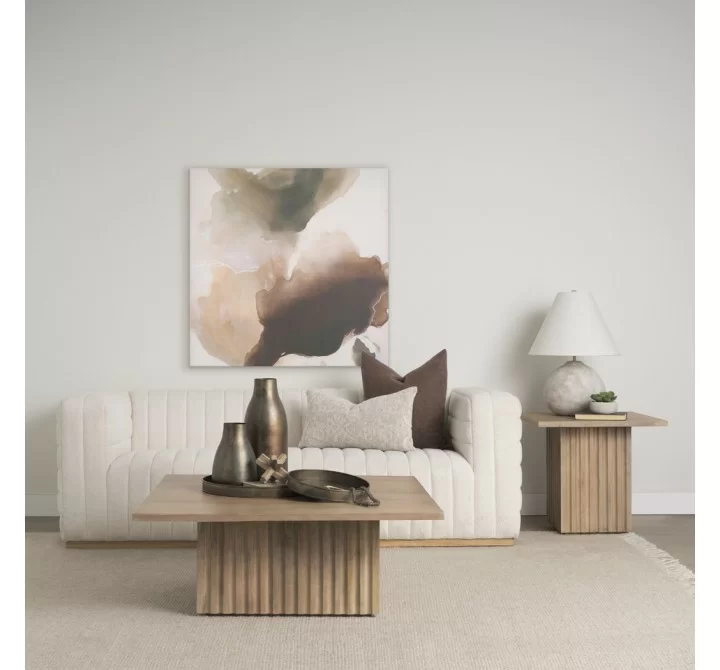 Mercana June Light Brown Wood With Fluting Square Side Table